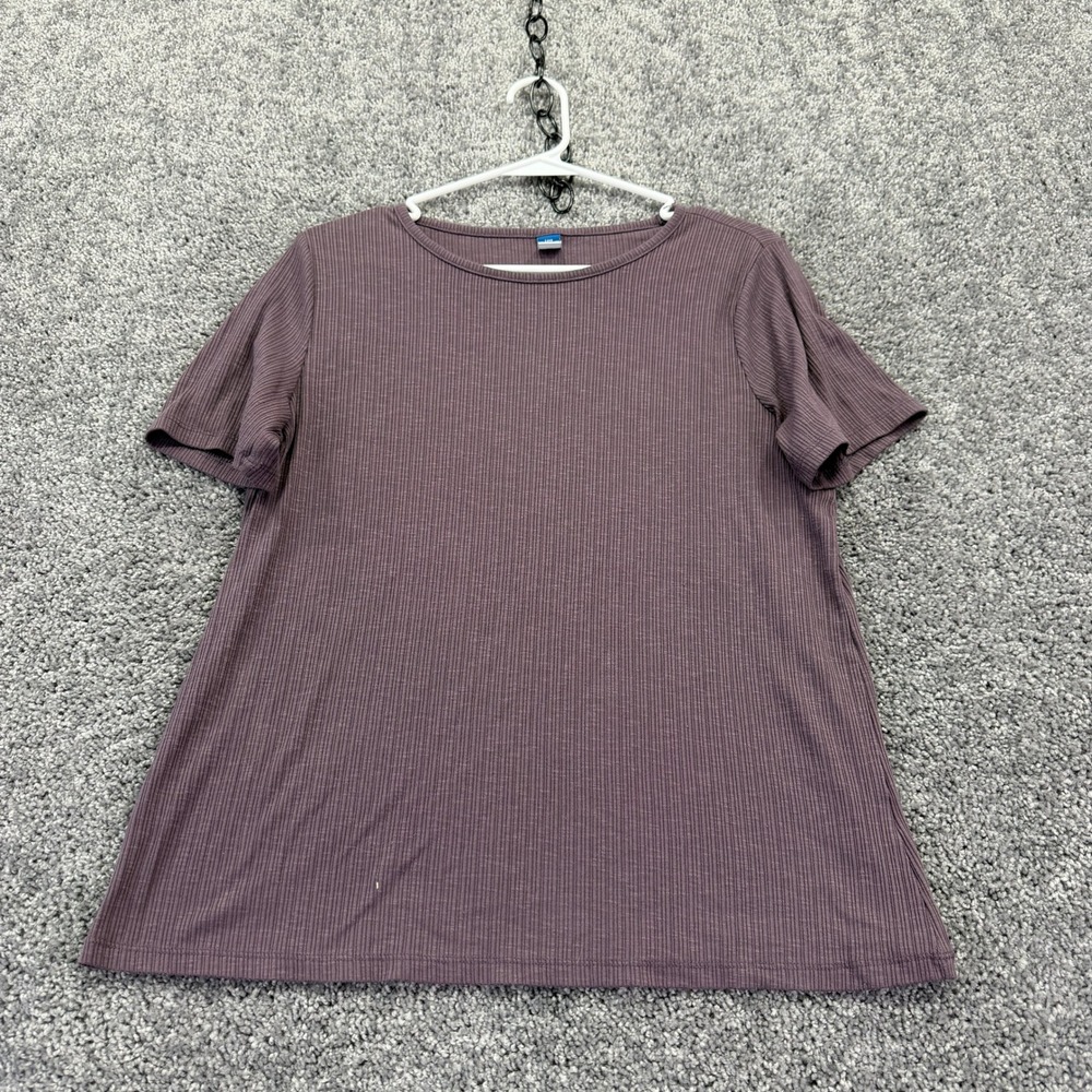 Old Navy Luxe T Shirt Womens M Purple Ribbed Short Sleeve Crew Neck